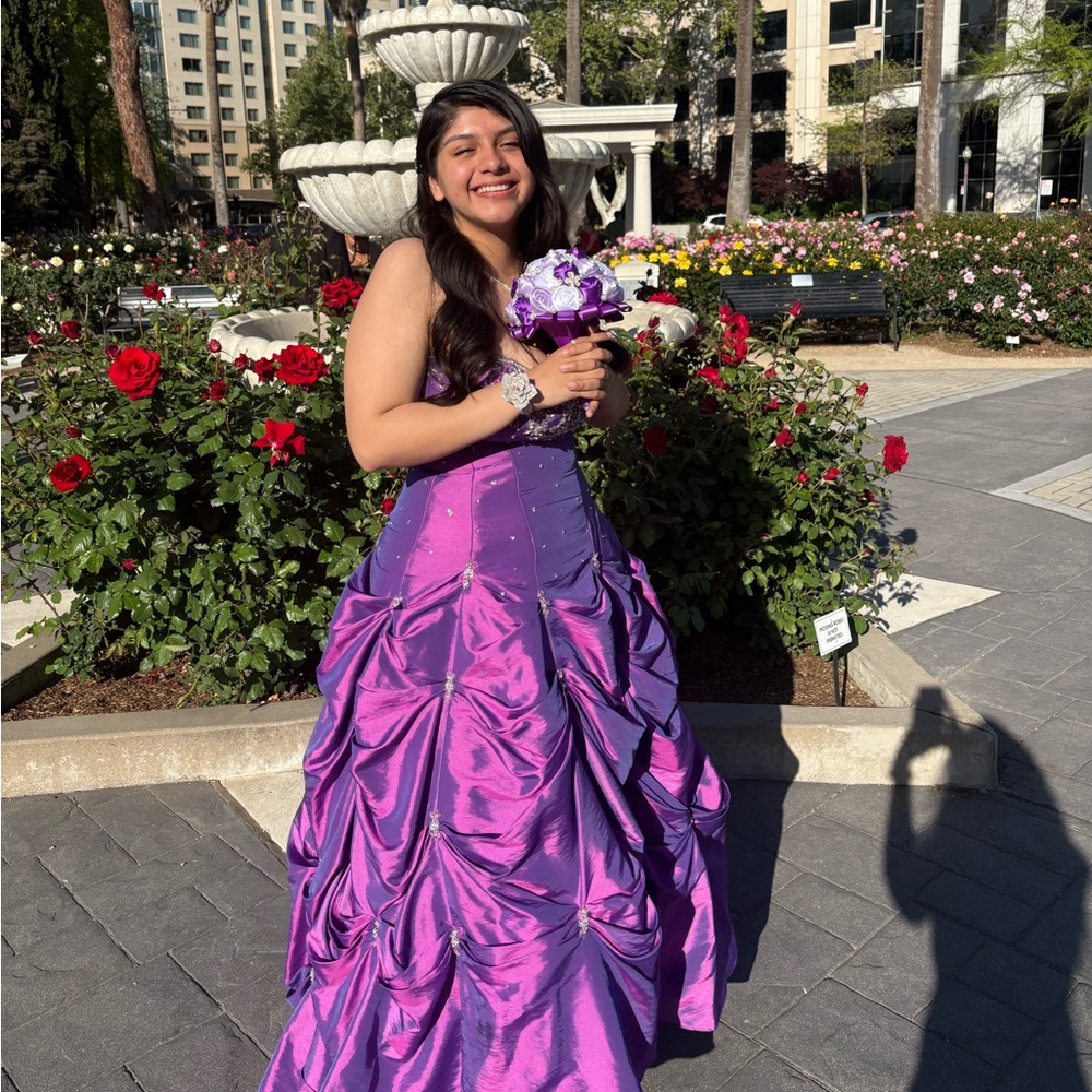 Strapless Purple Satin Corset Ball Gown Pageant Quinceanera Sweet 16 Prom Dress